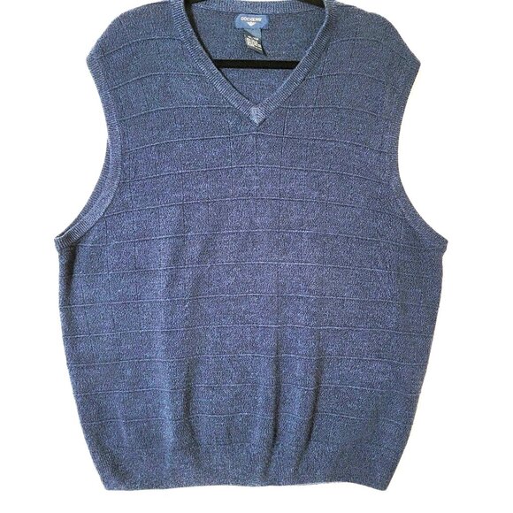 Dockers Mens Sweater Vest Pullover V Neck Sz 2XL Navy Blue Check Preppy Golf - Picture 1 of 9